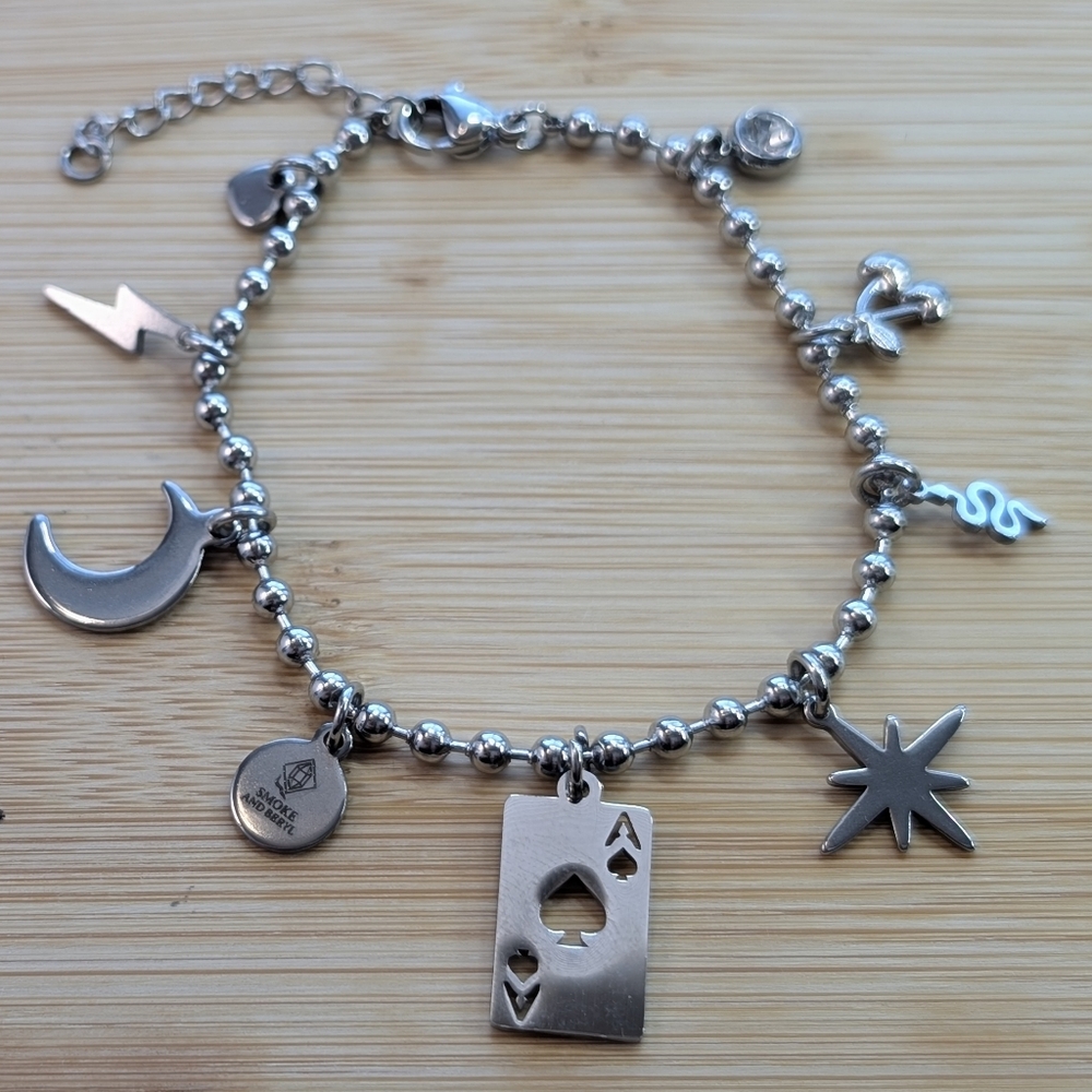 Artisan Silver Charm Bracelet - Unique Handmade Jewelry - D048